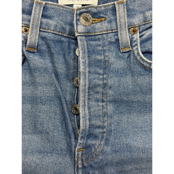 Re/Done Women's Button Fly Distressed Tapered Leg Blue Denim Jeans - Size 26x26 - Picture 2 of 6
